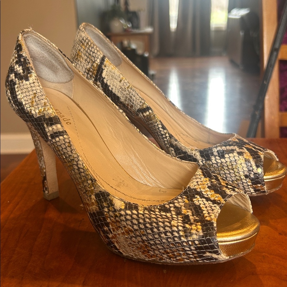 Kate Spade Snakeskin Peep Toe Heels, size 7.5